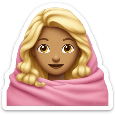 Blonde girl wrapped in a pink blanket sticker