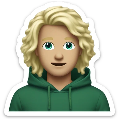 blonde hair blue eye guy with dark green hoodie and fluffy middle part hair sticker