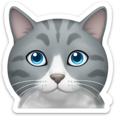 Gray cat with white mouth and white nose and light blue eyes sticker