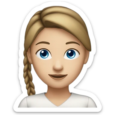 front-view-of-young-white-tan-woman-blue-eyes-brunette-pony-tail-using-a-laptop sticker