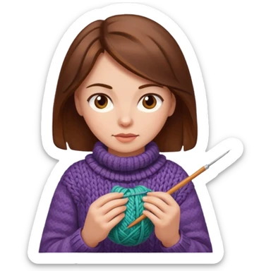  Woman with brown hair no glasses Knitting emoji sticker