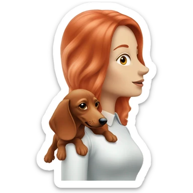 red head women with and her cream longhair dachshund sticker