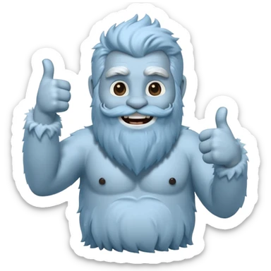 yeti, full body, ice grey blue, full beard, full fur, thumbs up, smiling, winking sticker