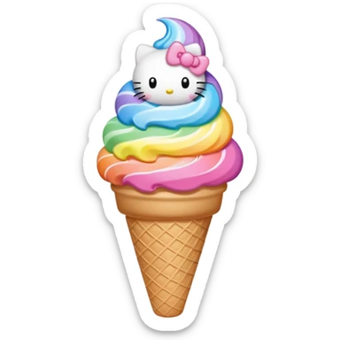 Hello Kitty inspired ice cream cone, rainbow swirl sticker