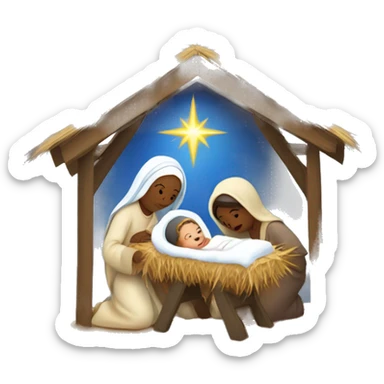 Nativity scene, baby on a manger, Mary and Joseph sticker
