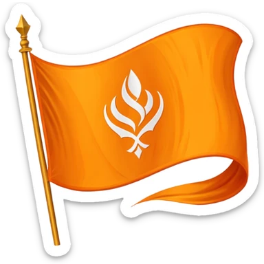 Orange triangle shaped wavy flag with a Sikh khanda symbol sticker