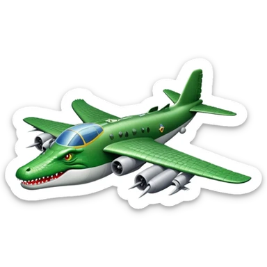 Crocodile morphed with a bomber plane with a grey body and green head sticker