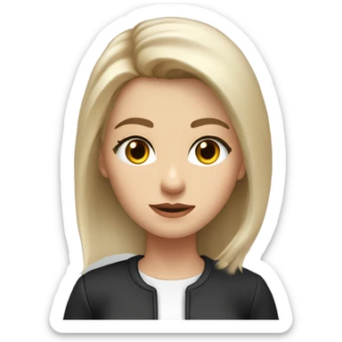 Slavic woman with blue eyes, eyes look up, fair skin, straight gradient medium length hair, eyes makeup, dressed in white T-shirt and office black jacket, one side of hair is tucked behind the ear. sticker