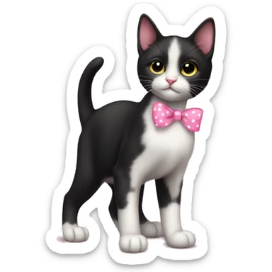 Full body Tuxedo kitten with a pink polka dot ribbon Hazel eyes sticker