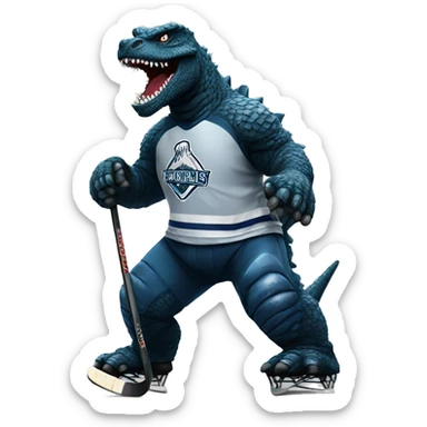 Godzilla dressed as a hockey player sticker