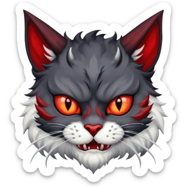 dark blackish grey and white horned devil satan cat sticker