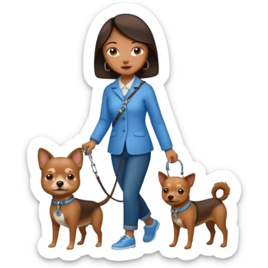 Chinese woman walking small brown dog sticker