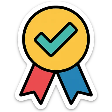 vector icon of a gold master choice symbol with multicolor details, elegant minimalist flat design, award badge style, 2D flat vector, trending icon look, soft shadows, no text, isolated on white background, commercial use sticker