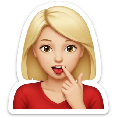 blonde woman biting her finger, coquettish expression sticker