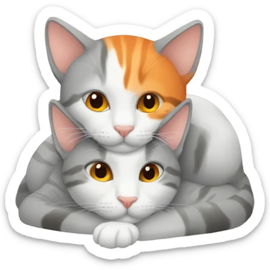 Two cats cuddling grey and orange sticker