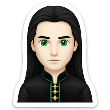 Louis de Pointe du Lac with white skin, green eyes , long black hair, black outfit sticker