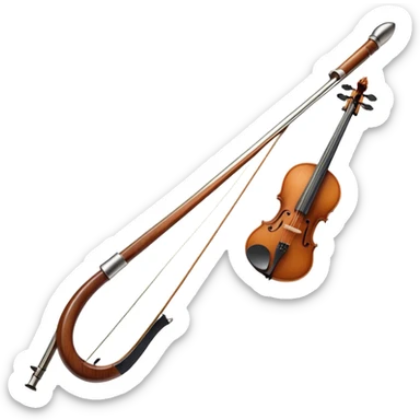 Create a detailed emoji representing a cello bow. The design should feature the elegant and slender shape of the bow, with visible intricate details like the fine wood texture, the metal ferrule, and the soft horsehair stretched tightly across it. Include subtle accents like the leather grip near the frog and delicate wooden finish. The bow should have a classic, polished look, with a touch of sophistication. Use warm wooden tones, silver, and black to highlight the craftsmanship of a professional cello bow. The background should be transparent. sticker