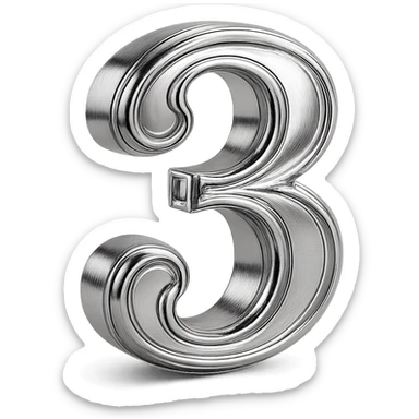 number 3 in chrome 3D emoji style sticker