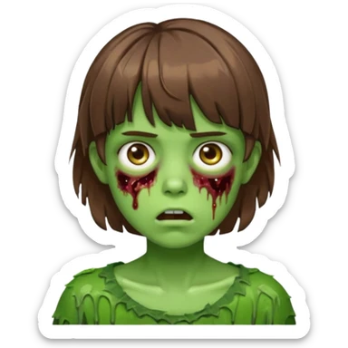 zombie slime youthful face, messy brown hair in fringe haircut, closed mouth, without wrinkles sticker