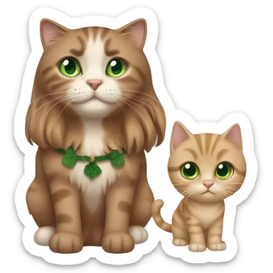 Girl with long hair, brown eyes and a Scottish straight cat with green eyes sticker