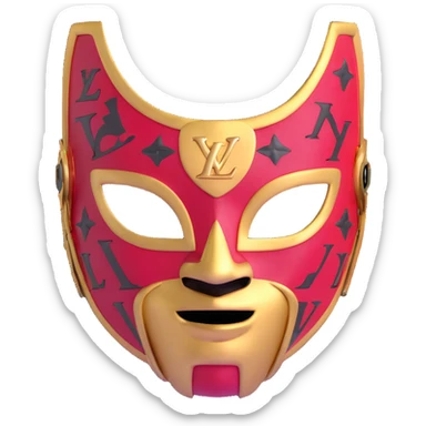 high fashion Louis Vuitton luchador mask with gold LV logos and luxury leather texture sticker