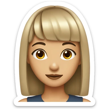 a girl with dark brown hair and mini bangs,  sticker