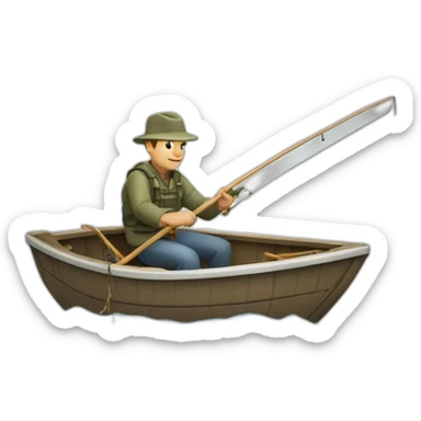 white fisherman in a small boat fishing sticker
