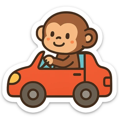 flat toon style monkey with a car sticker