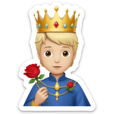 The Little Prince with a crown and a rose in his hand sticker