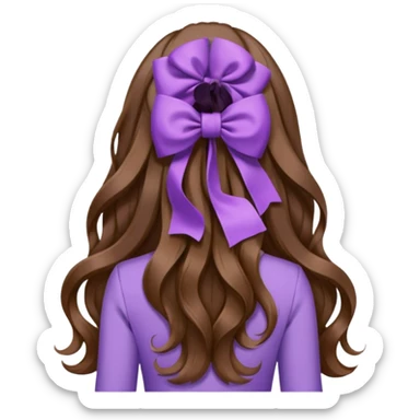 long wavy brown hair from behind with a medium lilac bow sticker
