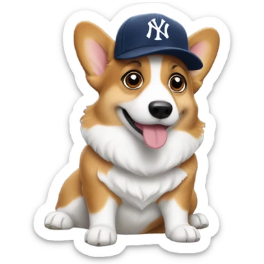 Corgi wearing a Yankees hat sticker