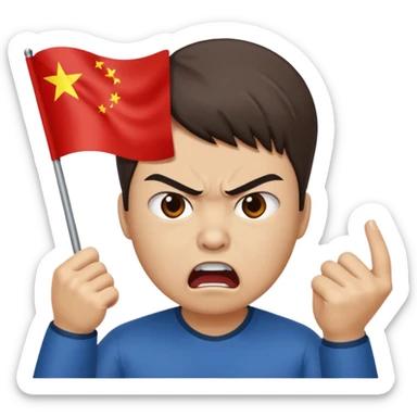 a person arguing with a china flag head sticker