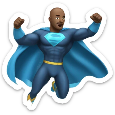A bald black man in a blue superhero outfit standing on a wave sticker