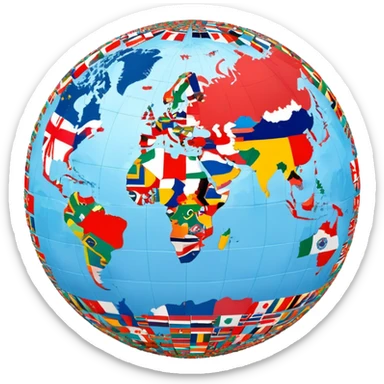 World globe covered with many small country flags from around the world sticker