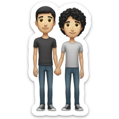 young skinny brunnet man holding hands with one young Caucasian black haired man sticker