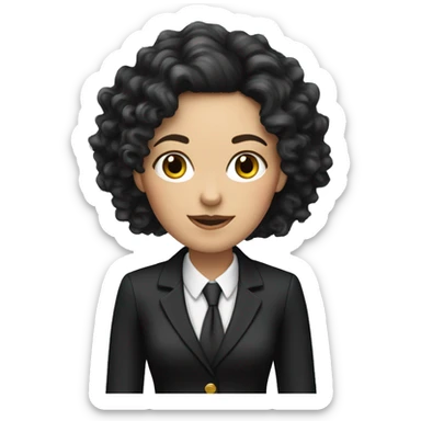 corporate white woman, long black curly hair, with a phone, black blazer  sticker