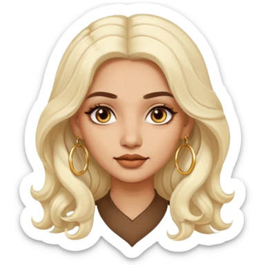 Attractive indian woman with a wide face, baddie look, Long wavy white-blonde hair and gold hoop earrings sticker