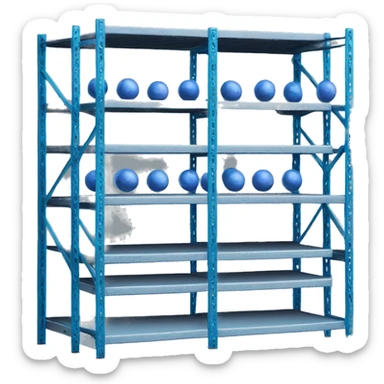 tall metal shelves with many blue orb prophecies sticker