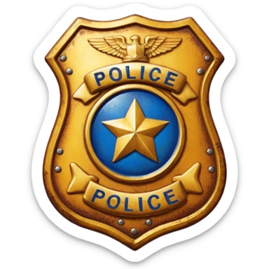 cinematic - aesthetic brilliant divine lighting, oil paint - police badge rusty and perforated sticker