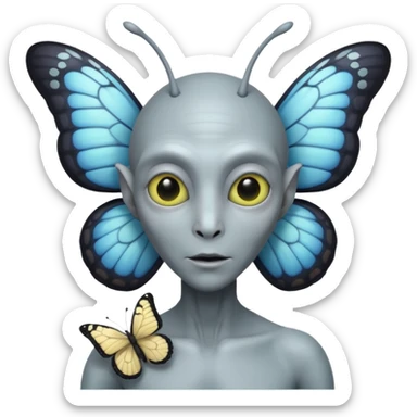 an normal grey alien with seperate a butterfly on shoulder sticker