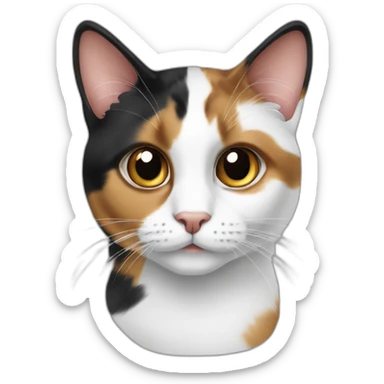 calico cat with a half white, half black nose sticker