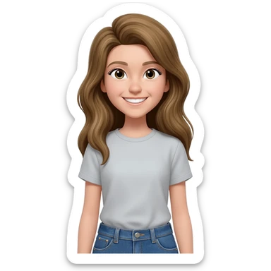 chica con pelo rubio oscuro largo i ojos negros con ropa casual sonriente sticker