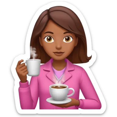 Mulher morena tomando café  com roupa rosa esfriando o café  sticker