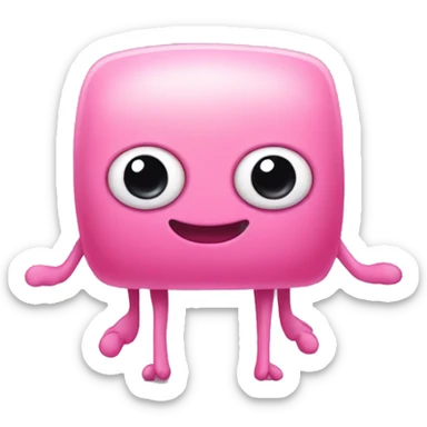 A small pink creature with a rectangular body, big black eyes, a small black smile, long thin arms and legs, and slightly red cheeks. sticker