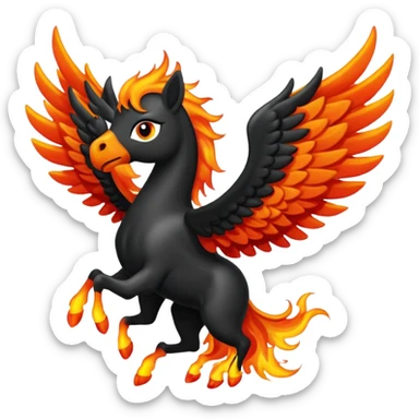 Pegaso negro ojos de fuego y alas de fuego enojado sticker