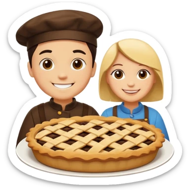 Baking community avatar in clean emoji-style illustration. Pie, cookie, and muffin warm golden tones, simple shapes, flat design, high contrast, cozy and friendly. sticker