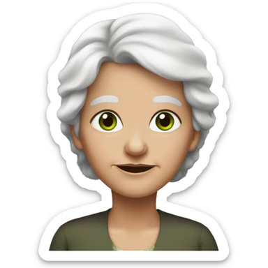 old woman, straight long salt and pepper hair, fair skin, green eyes sticker