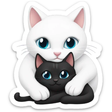 White and black cats hugging with different coloured eyes sticker