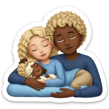 blonde girl and dark skin boy with curly hair sleeping and cuddling sticker
