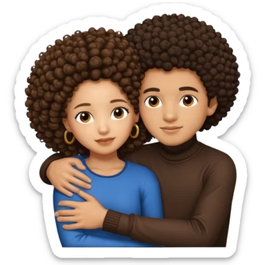 A lightskin with afro boy and brown skin girl with curls hug sticker
